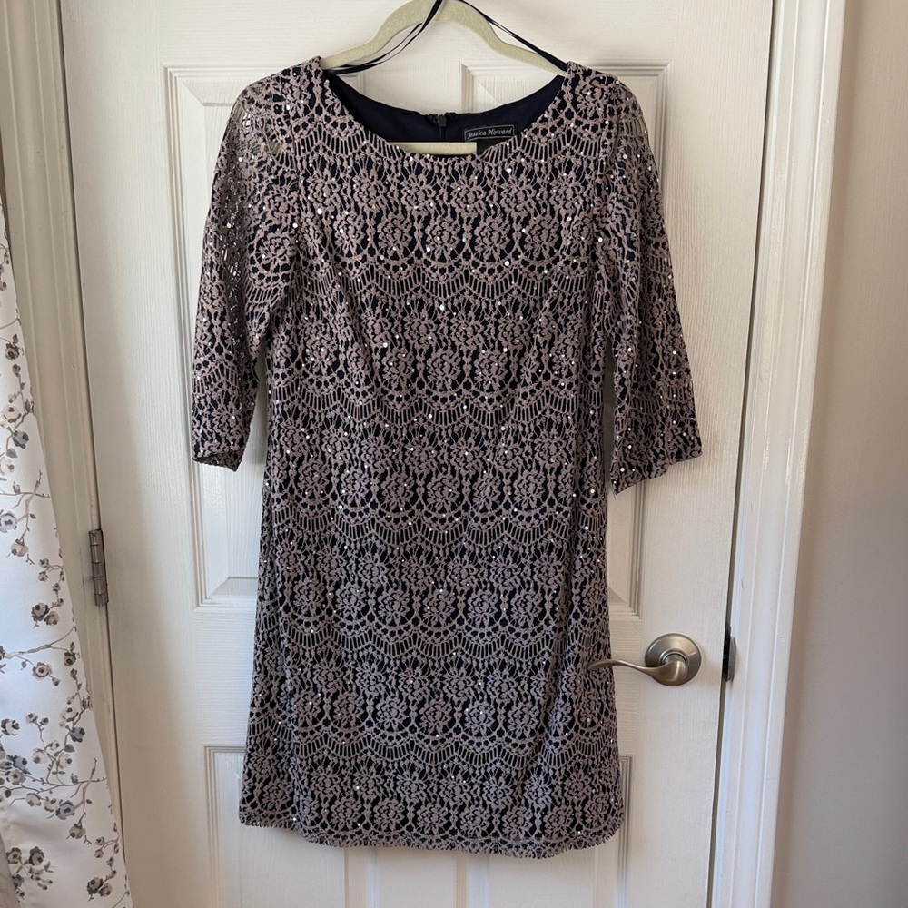 Jessica Howard Navy and Silver Lace Dress